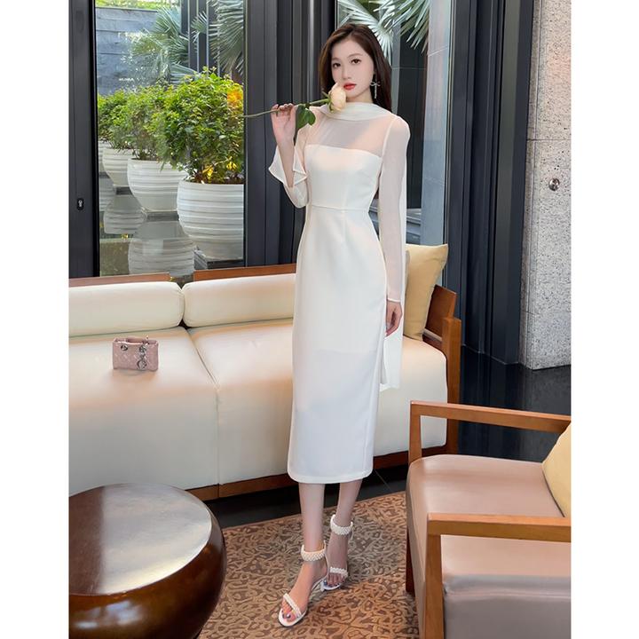 格润雅秋季连衣裙御姐轻熟风2025新款气质设计感拼接修身显瘦裙子