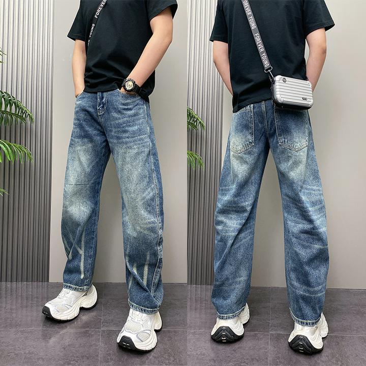 牛仔裤男士秋季闪电纹弹力2025新款直筒休闲长裤子水洗垂感男款潮