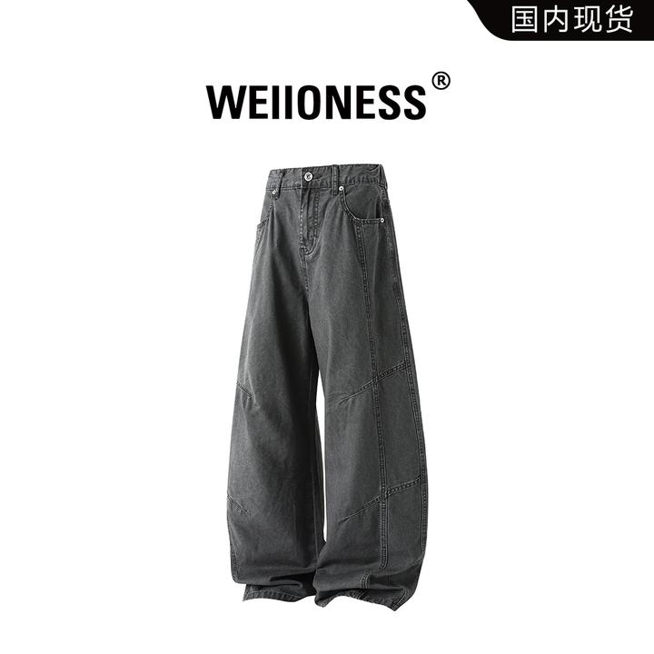 WEIIONESS春秋季新款美式休闲裤男款直筒裤拼接工装风口袋长裤男