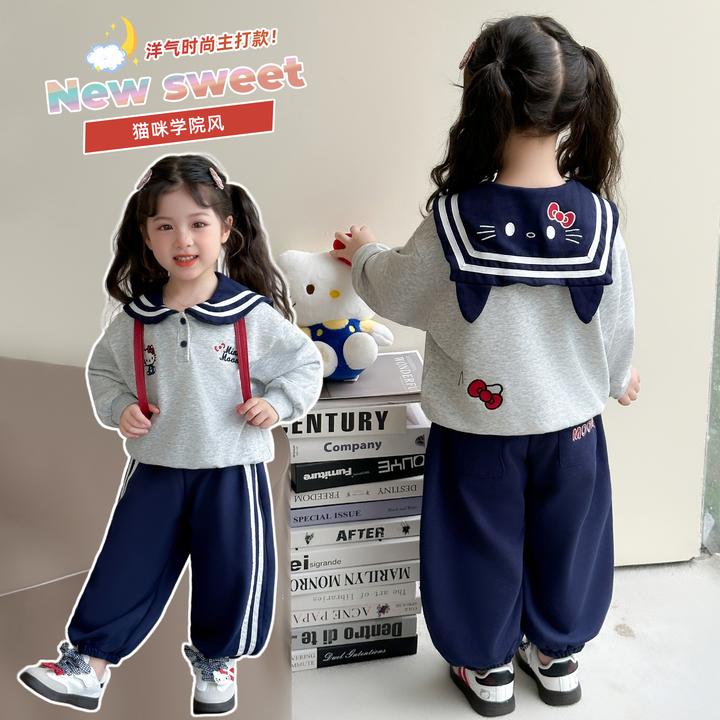 儿童卫衣套装宝宝2025春秋季新款洋气海军领爆款童装裤子两件套