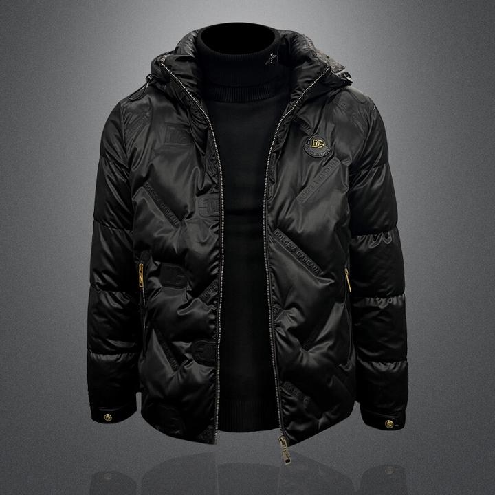 约文库费冬季连帽白鸭绒短款时尚黑色休闲男士羽绒服保暖防寒外套