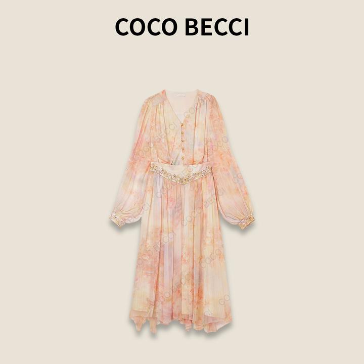 COCO BECCI【彩虹】法式V领印花套装YT24YSU540011AB