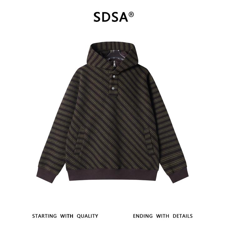SDSA男士秋冬新款痞帅男装高街撞色斜纹按扣立领连帽卫衣百搭时尚