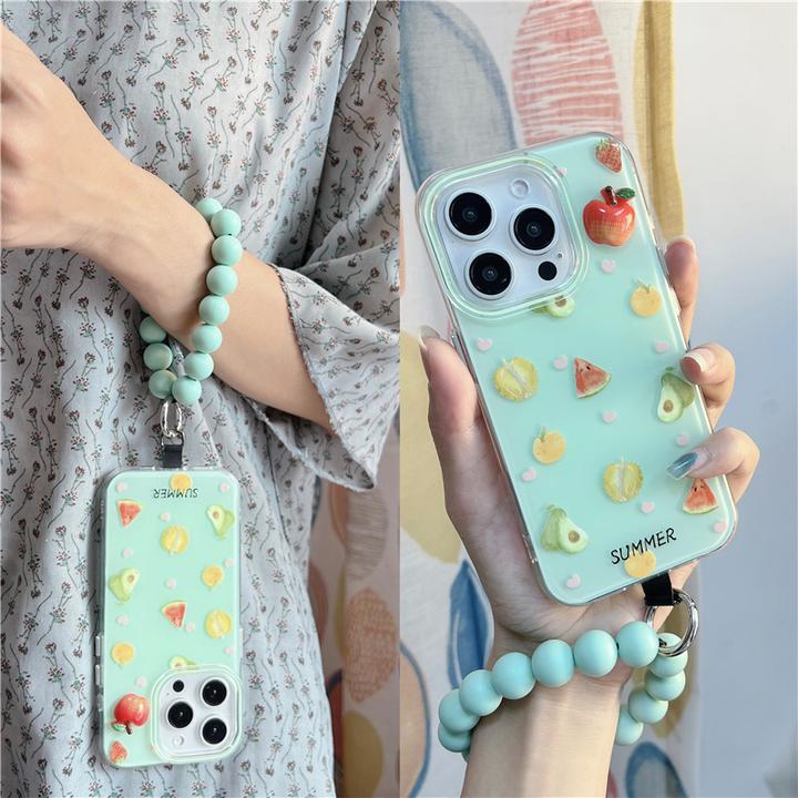 小清新夏日水果风薄荷绿手拎圆环适用苹果16/14手机壳iphone15pro
