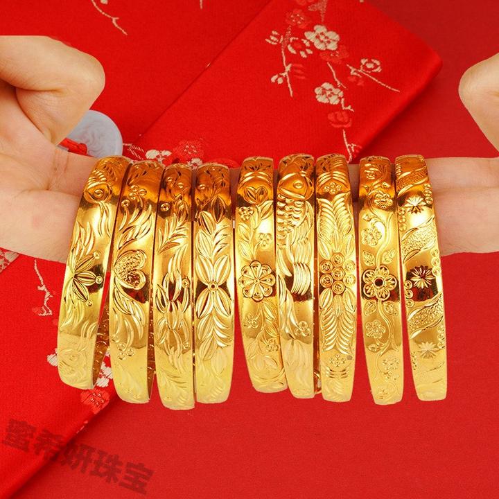 铜合金手镯 金色长久不掉色推拉女满天星龙凤镯婚镯子不褪色繁星