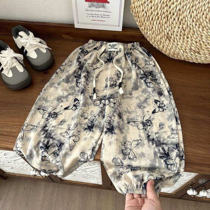 夏季薄款儿童休闲裤民族风裤子中大童男女防蚊裤中国风个性花