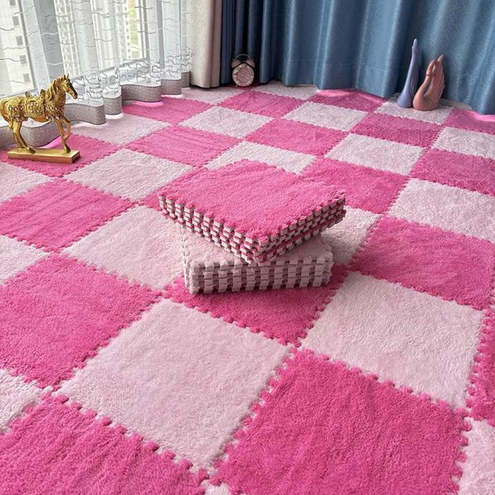 毛绒地毯卧室少女房间床边全铺式耐脏加厚可裁剪家用儿童拼接地毯