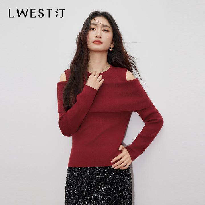 H朗文斯汀2026春季新款法式优雅女上衣别致设计感性感露肩针织衫
