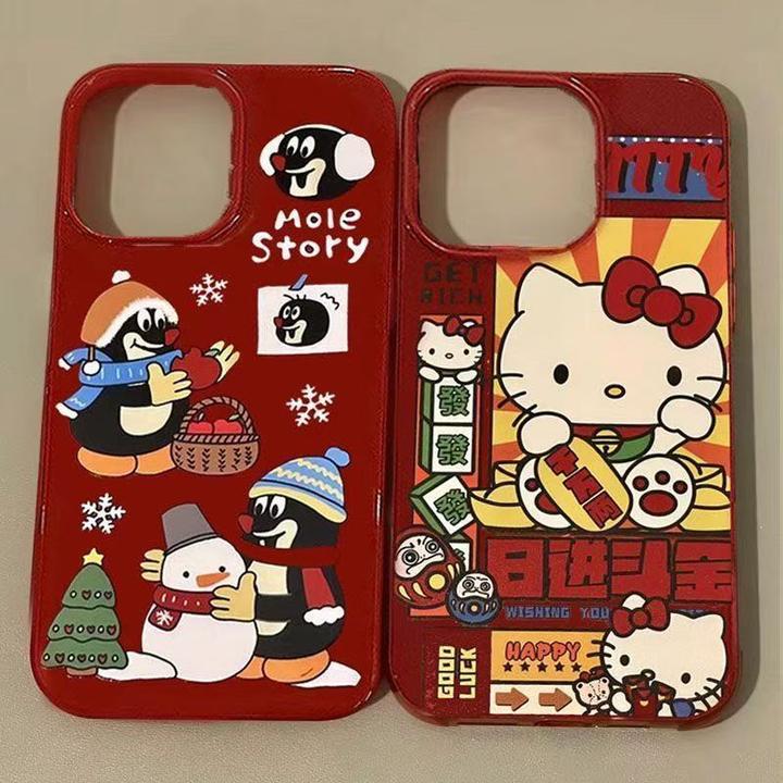 卡通鼹鼠雪人适用16手机壳iPhone14简约15promax可爱12新年红