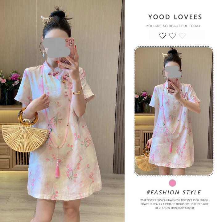 2025夏季新款新中式国风复古印花改良旗袍裙宽松显瘦日常连衣裙女