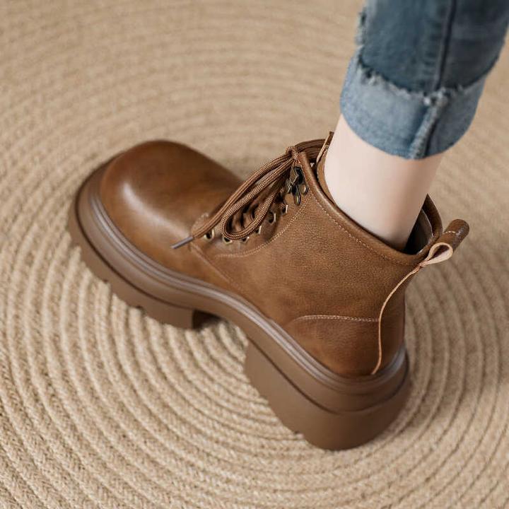 复古真皮洋气显瘦高级感爆款马丁靴女2024年秋冬季女士高帮短靴女