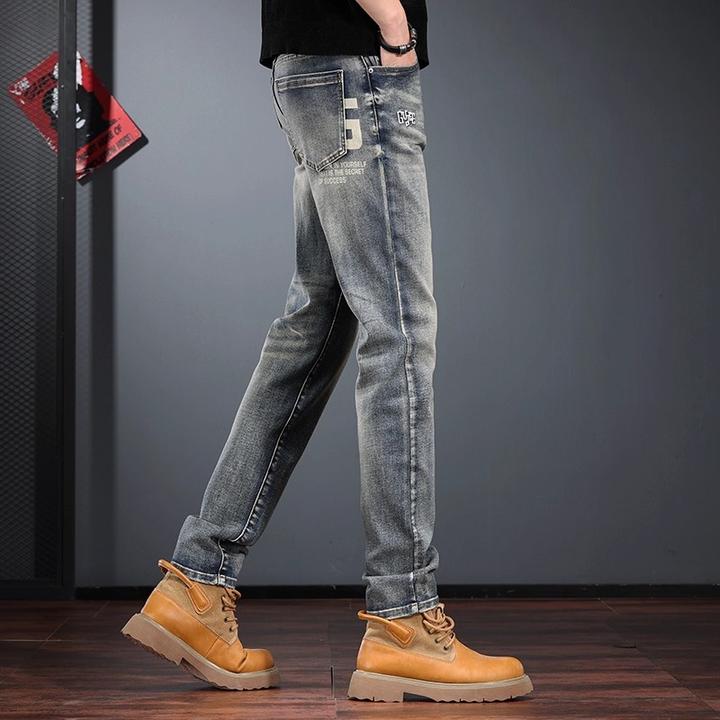 美式复古牛仔裤男2025新款秋冬季弹力修身小脚裤时尚百搭男士长裤