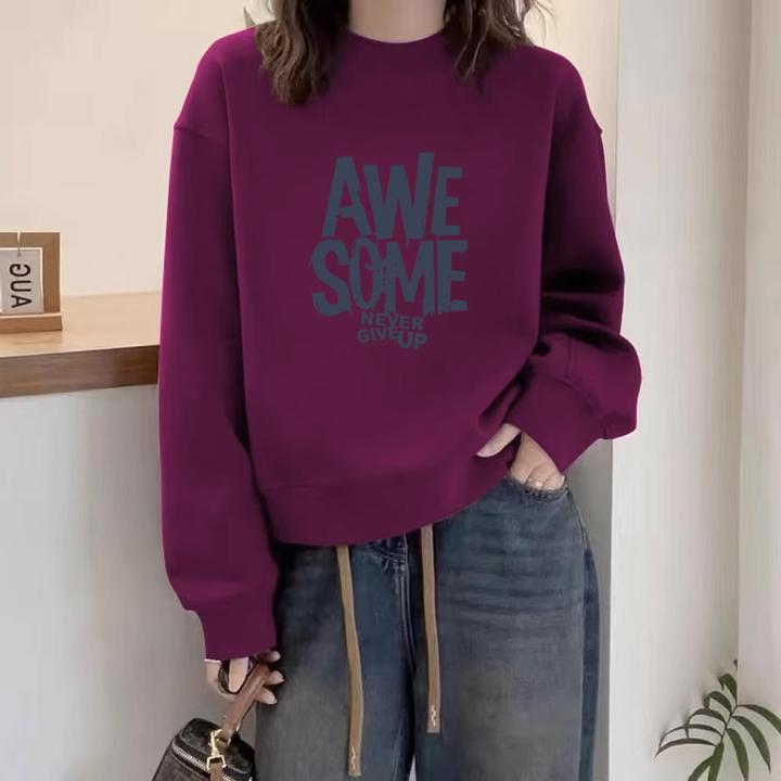 多巴胺圆领套头打底衫加绒加厚卫衣女2025春秋季新款宽松韩版外套