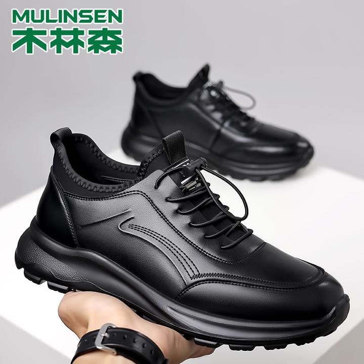 木林森加绒男鞋一脚蹬秋季耐磨潮爸爸鞋轻便松紧带秋冬季皮鞋户外