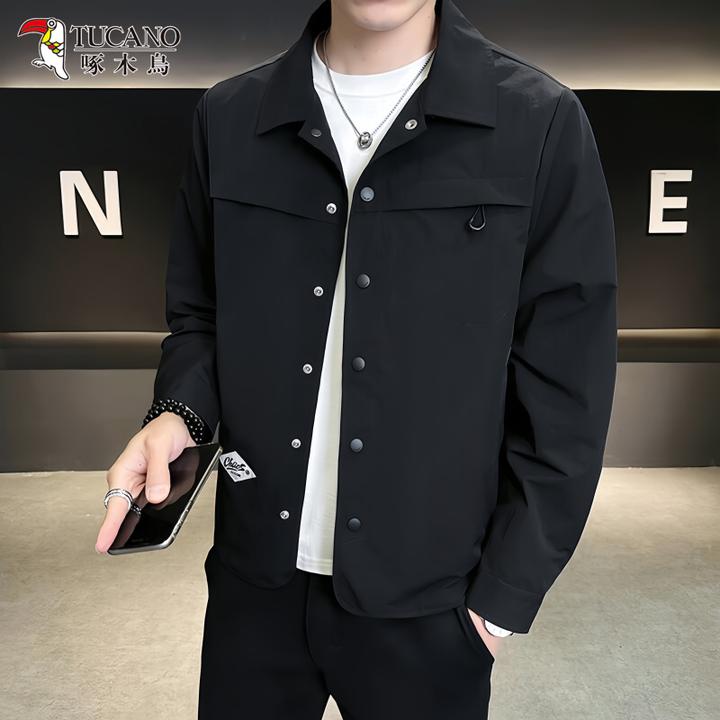 啄木鸟春秋季新款衬衣式工装外套男士薄款简约百搭高级感翻领夹克
