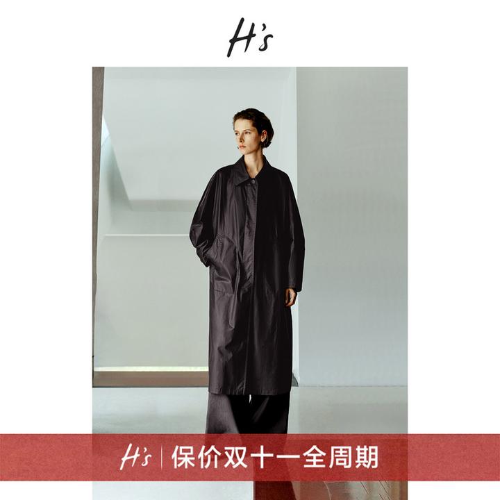 【油蜡皮】H'S油蜡风衣女25秋新款纹理感H型宽松廓形中长款皮衣外套