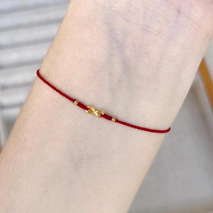 铜合金手链 莫比乌斯环时尚红绳年蛇年手工编绳有钱花回纹百搭感