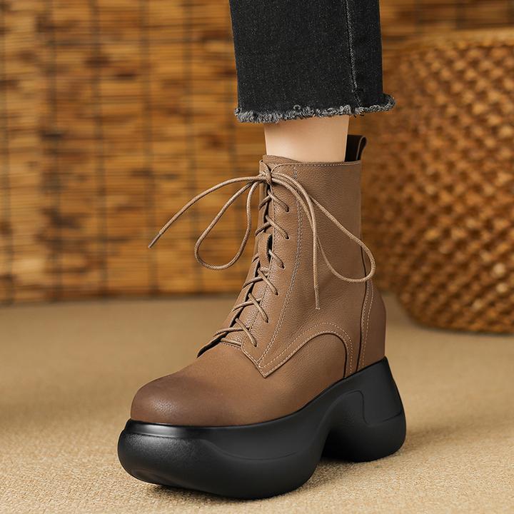 复古擦色马丁靴女单靴11cm小个子久穿不累脚厚底增高加绒坡跟短靴