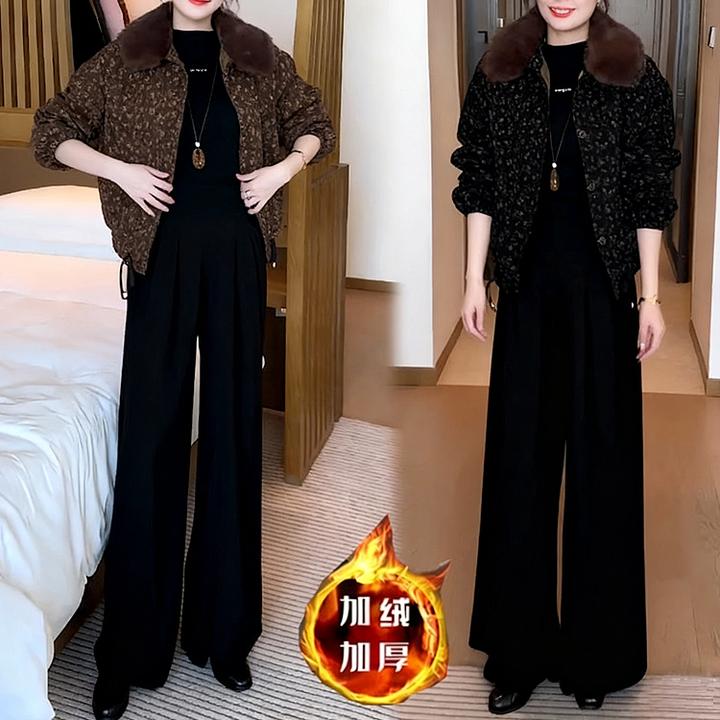 冬季加绒加厚保暖短外套女复古风拼接显瘦时尚宽松休闲小个子上衣