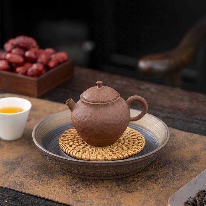 复古粗陶藤编垫壶承茶盘日式泡台紫砂壶储水底座托侘寂风茶器创意