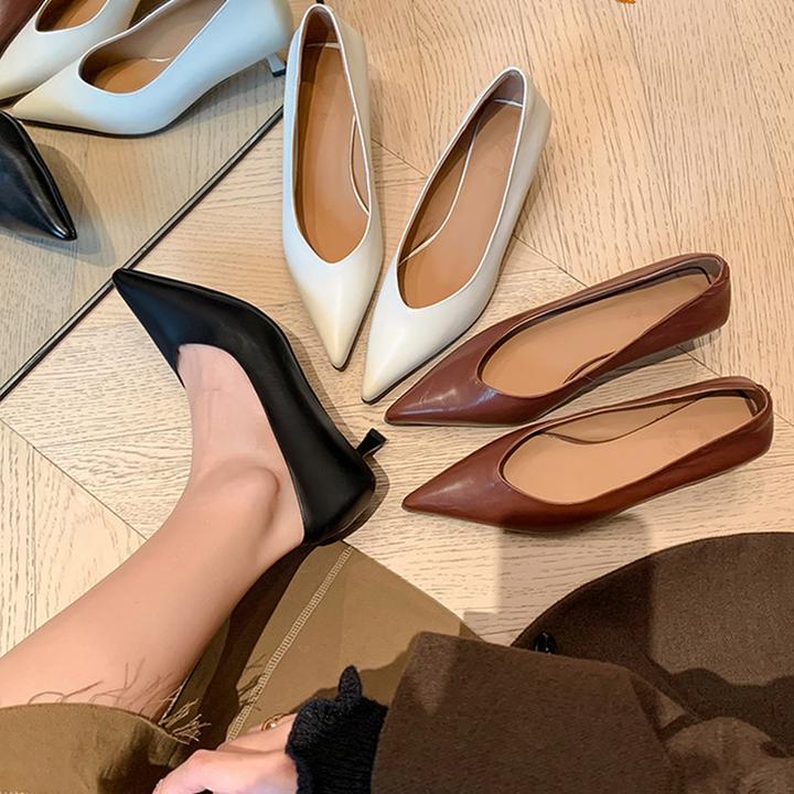 胎牛皮~5cm春秋新款单鞋尖头细跟时尚气质通勤女鞋商务女鞋高跟鞋
