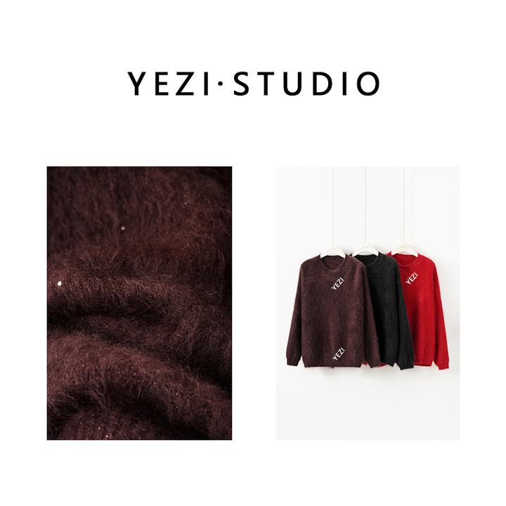 【新年战袍】重磅阿尔卑斯山羊原绒拉绒重工花纱珠片羊绒衫25419017