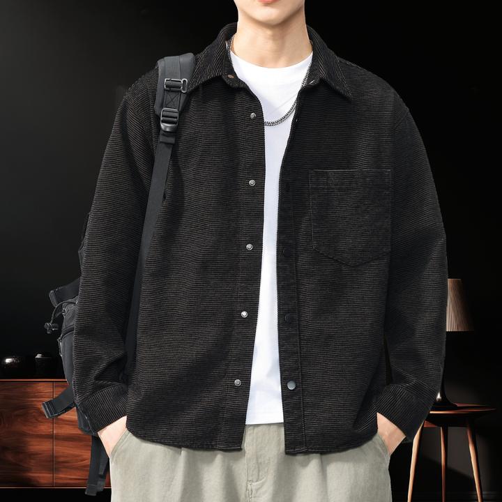 美式重磅雪尼尔休闲条纹长袖衬衫男2025秋季新款夹克百搭工装外套