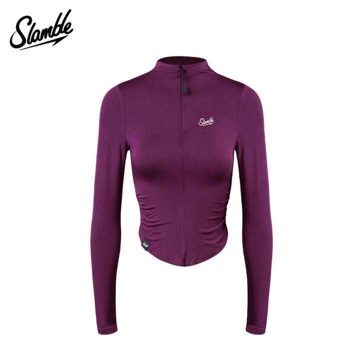 SLAMBLE女子健身瑜伽服半拉链褶皱收腰修身显瘦普拉提运动上衣