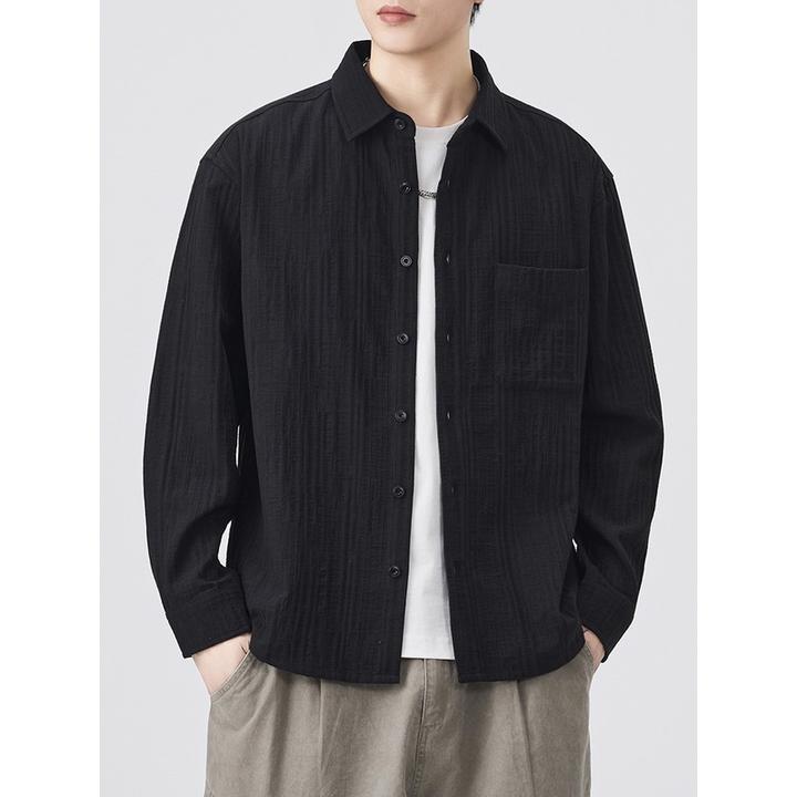 DeweLvum日系复古肌理设计感衬衫男长袖宽松衬衣青年百搭休闲外套