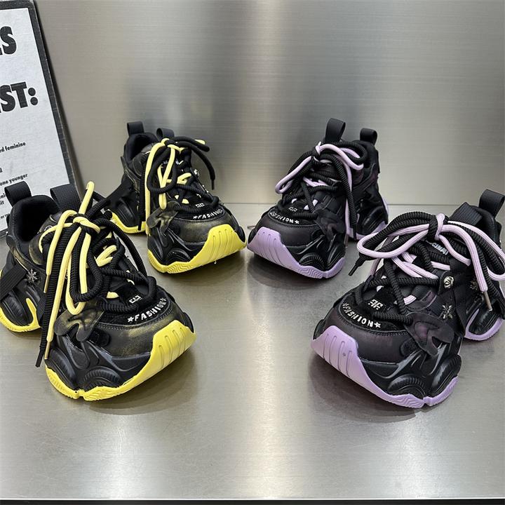 女款时尚休闲百搭厚底系带拼色网红新款黑色ins秋冬潮流潮鞋