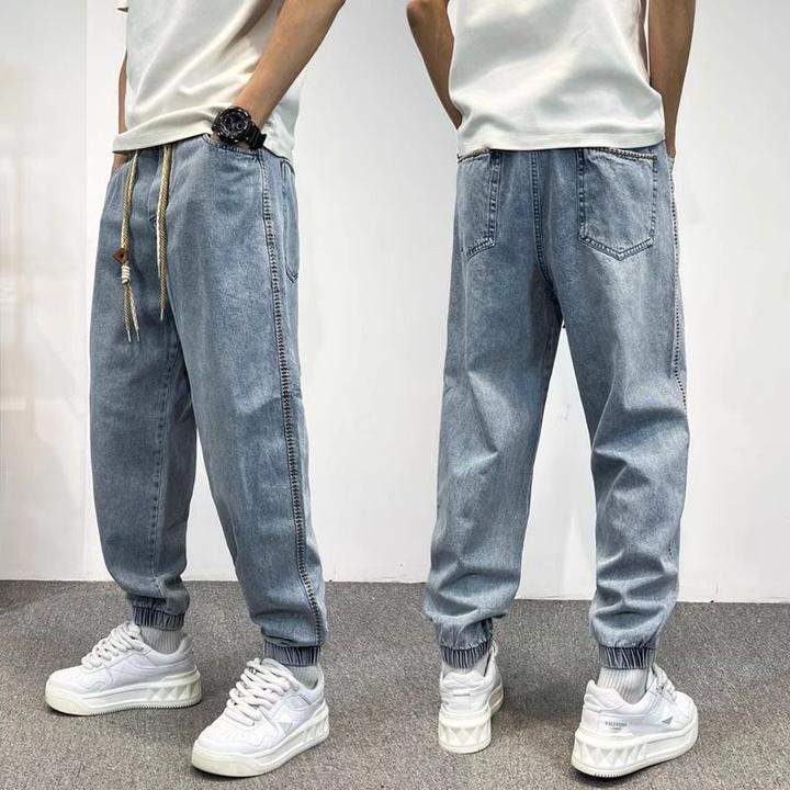 美式高街宽松束脚牛仔裤2025潮牌水洗复古休闲九分裤春秋新款男裤