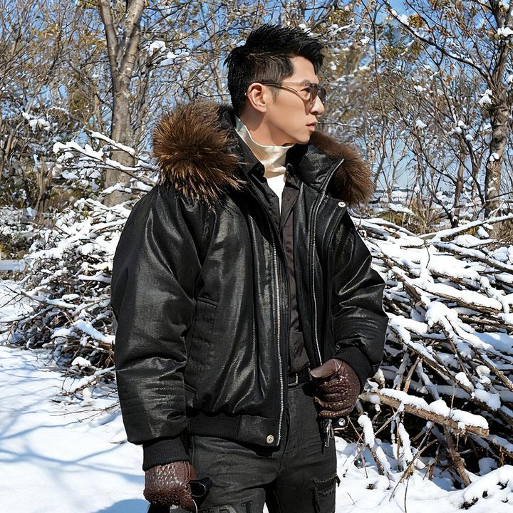 言吉高端男装休闲毛领保暖外套时尚潮流连帽男士休闲羽绒服YJV140