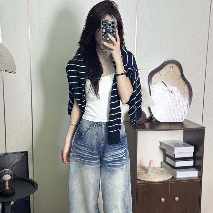 ENEN~复古美式弯刀牛仔裤宽松直筒阔腿裤