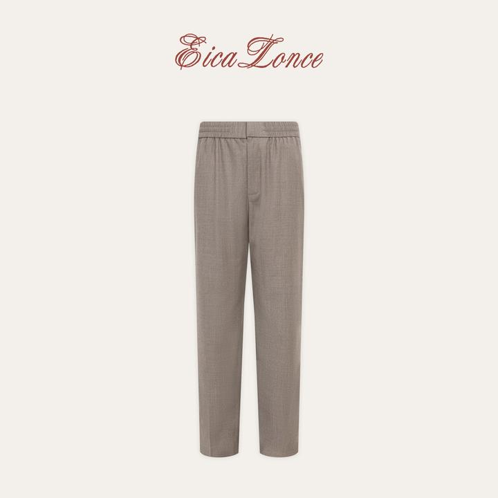 意卡伦萨 秋冬新款100羊毛商务休闲松紧腰西裤KN61380