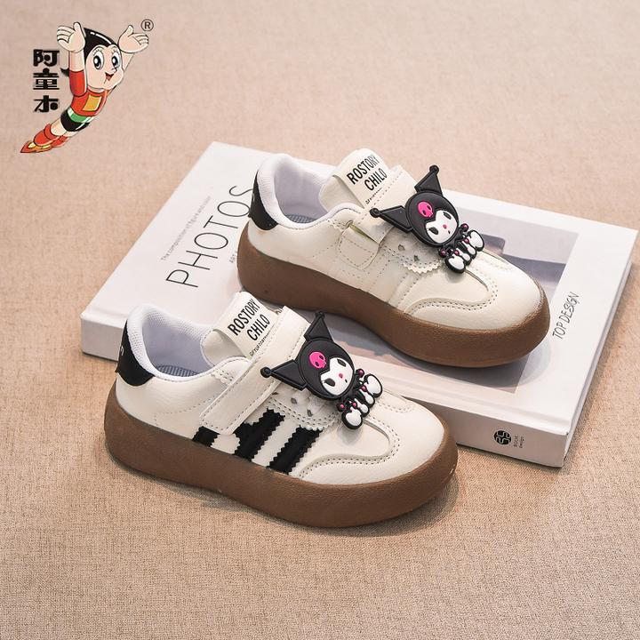 阿童木库洛米女童鞋新款冬款儿童运动小白鞋女孩皮面防滑德训板鞋