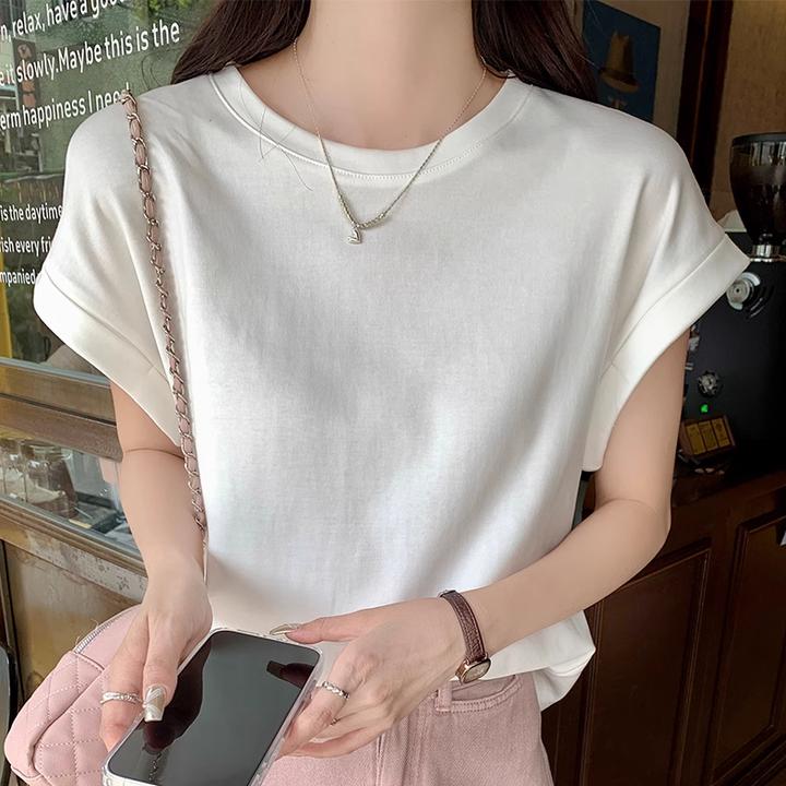 白色纯棉正肩小飞袖短袖t恤女夏2025新款设计感宽松大版显瘦上衣