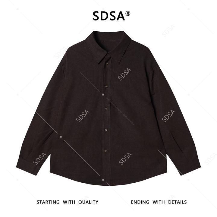 SDSA男士秋冬新款痞帅男装极简风纯色长袖翻领衬衫宽松百搭衬衣