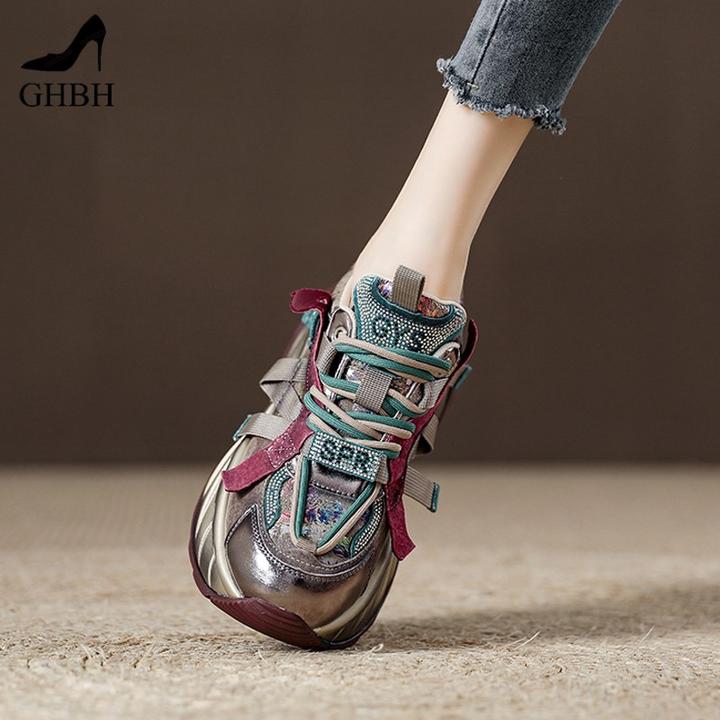 ~紫色老爹鞋女厚底舒适百搭透气增高水钻松糕欧美鞋潮