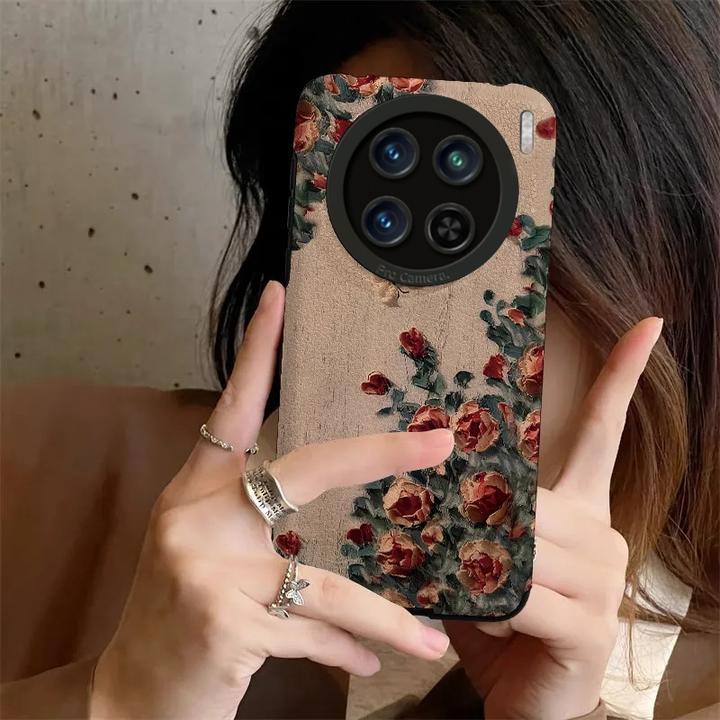 油画玫瑰适用vivoX200Ultra手机壳新款X200S全包防摔100Pro保护套