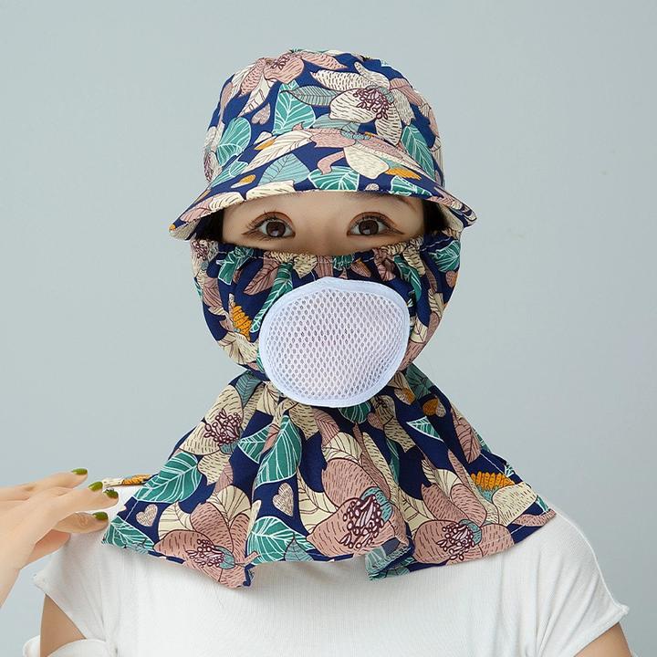 新花色采茶帽遮光遮阳防晒帽透气夏日海边防尘帽护颈遮脸百搭女士