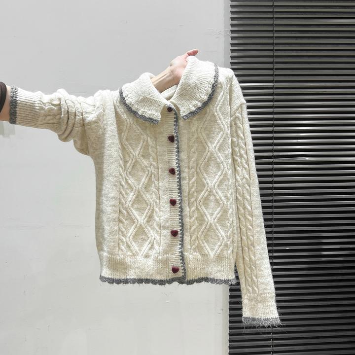 慵懒风翻领单排扣毛衣外套女2025秋冬季新款宽松百搭针织开衫