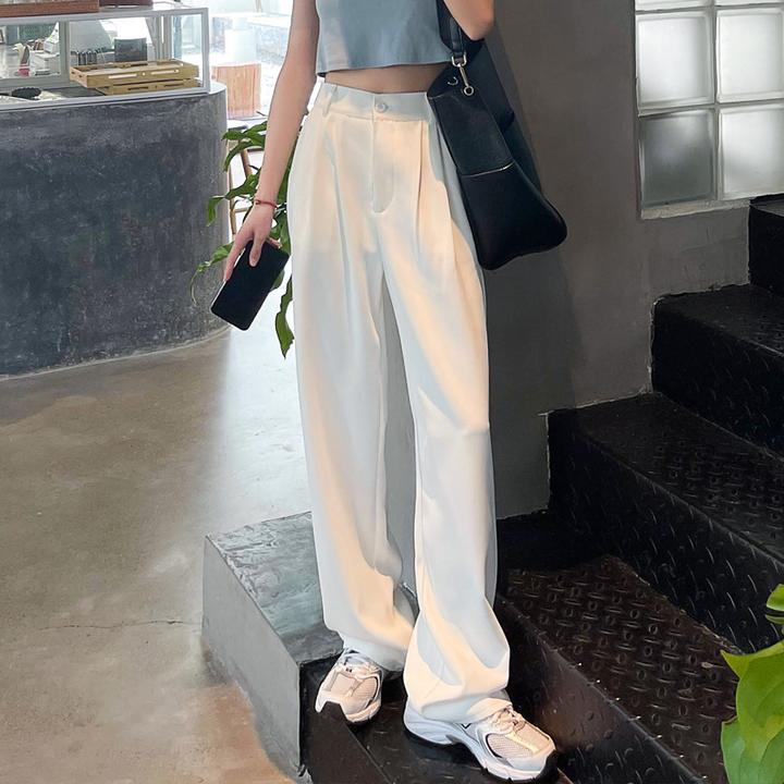 白色阔腿裤女夏季薄款高腰垂坠感拖地裤子显瘦质感直筒宽松西装裤