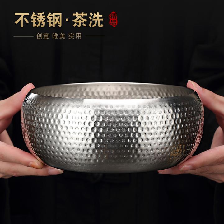 不锈钢锤纹茶洗大号家用笔洗桌面茶渣缸废水缸茶杯收纳盆茶具配件