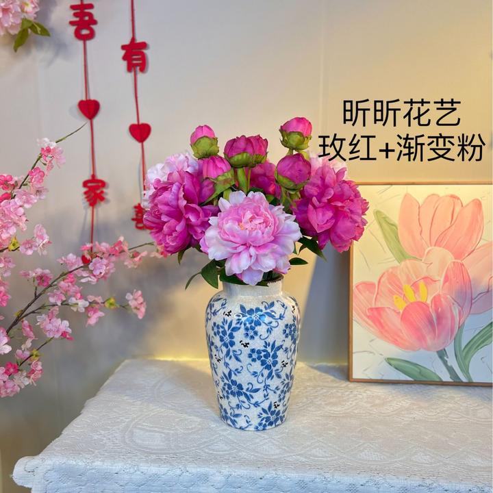 高档仿真牡丹花国色天香牡丹花绢花假花新中式国风青花瓷仿真花