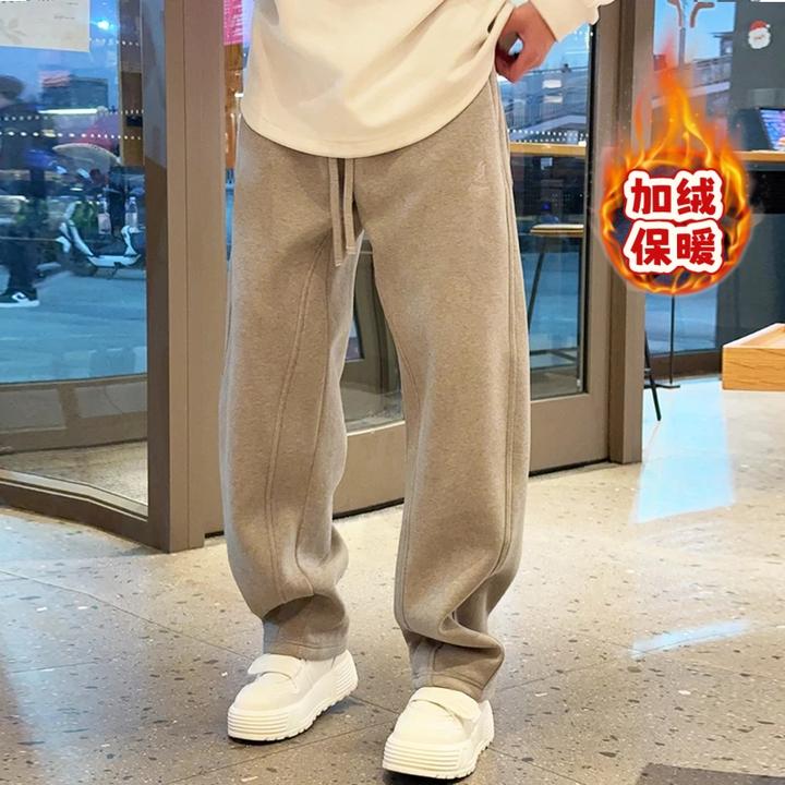 2025冬季新款慵懒风加绒保暖阔腿休闲裤潮牌宽松垂感拖地直筒长裤