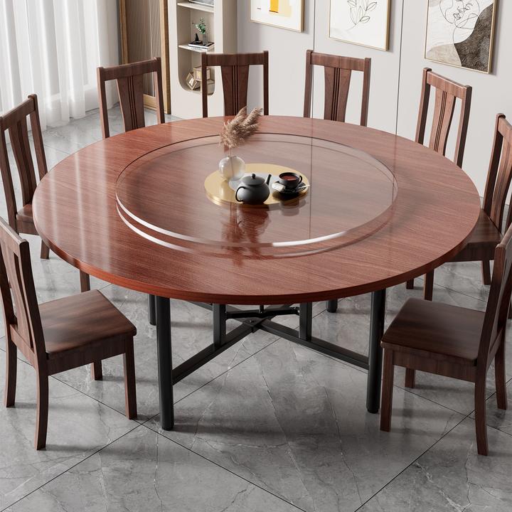 加厚实木圆桌新中式餐桌带转盘20寸家用饭店圆形桌子杨木E1级烤漆