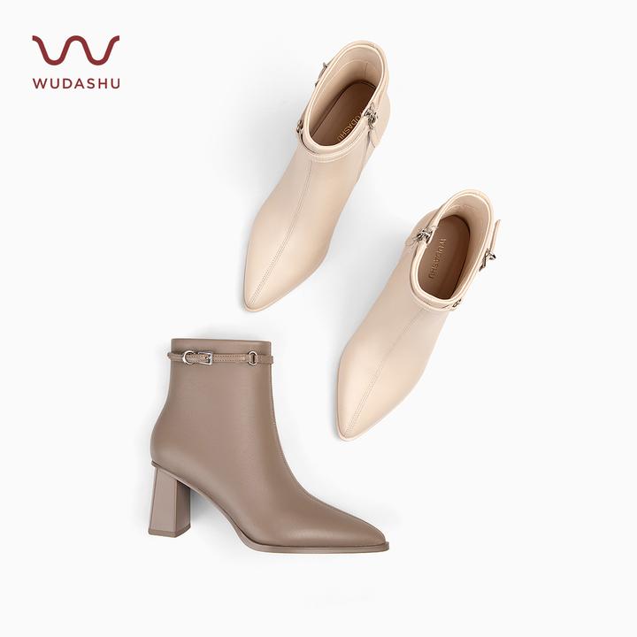 吴大叔红云鞋法式复古高跟秋季百搭时尚短筒靴显瘦尖头瘦瘦靴Z291