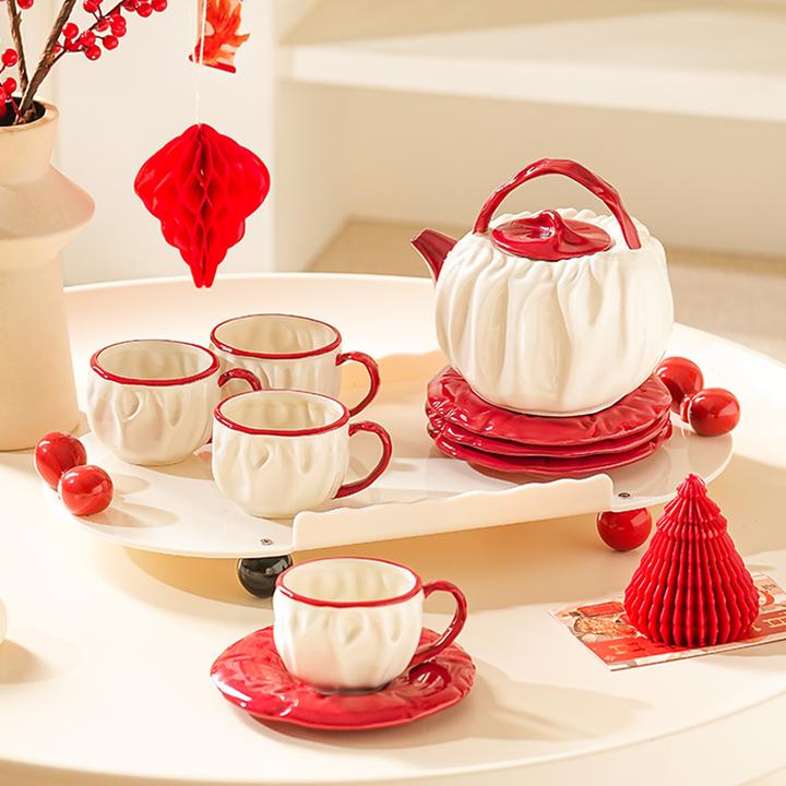 褶皱乔迁新居杯子套装茶杯具家用高档2025新款结婚陪嫁客厅喝水壶