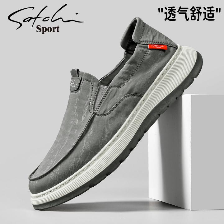 沙驰男鞋懒人一脚蹬轻便秋季冰丝布防滑软底潮鞋2025男士通勤单鞋