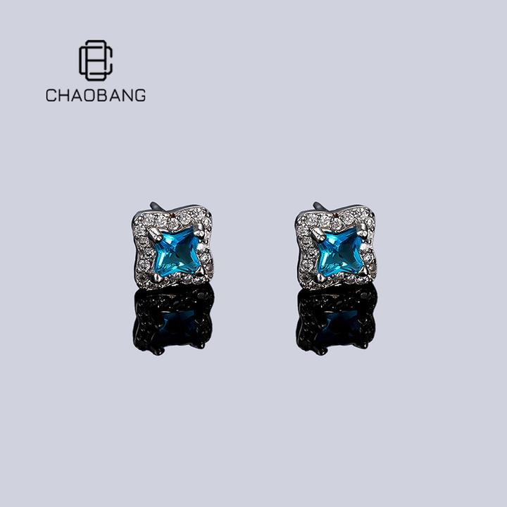 chaobang/潮邦 铜合金耳饰 镶钻美式四叶草耳钉个性北极星ins耳饰